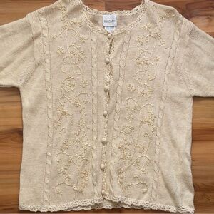 Elegant Beige Cardigan with Floral Details